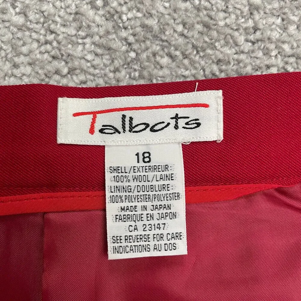 Talbots Vintage Y2K 90's Wool Pencil Straight Skirt Womens 18 Red Lined NWT New